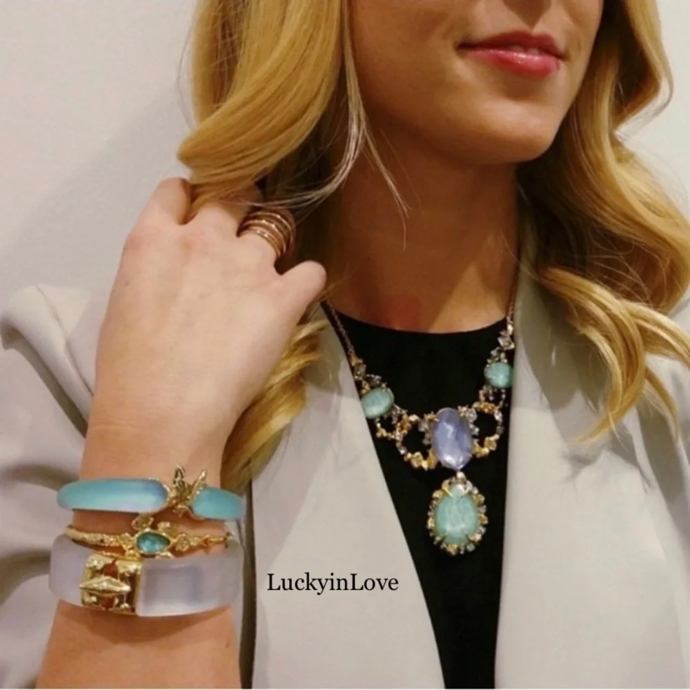 ALEXIS BITTAR • NEW Elements Amazonite Mother-Of-Pearl Crystal Bib Necklace